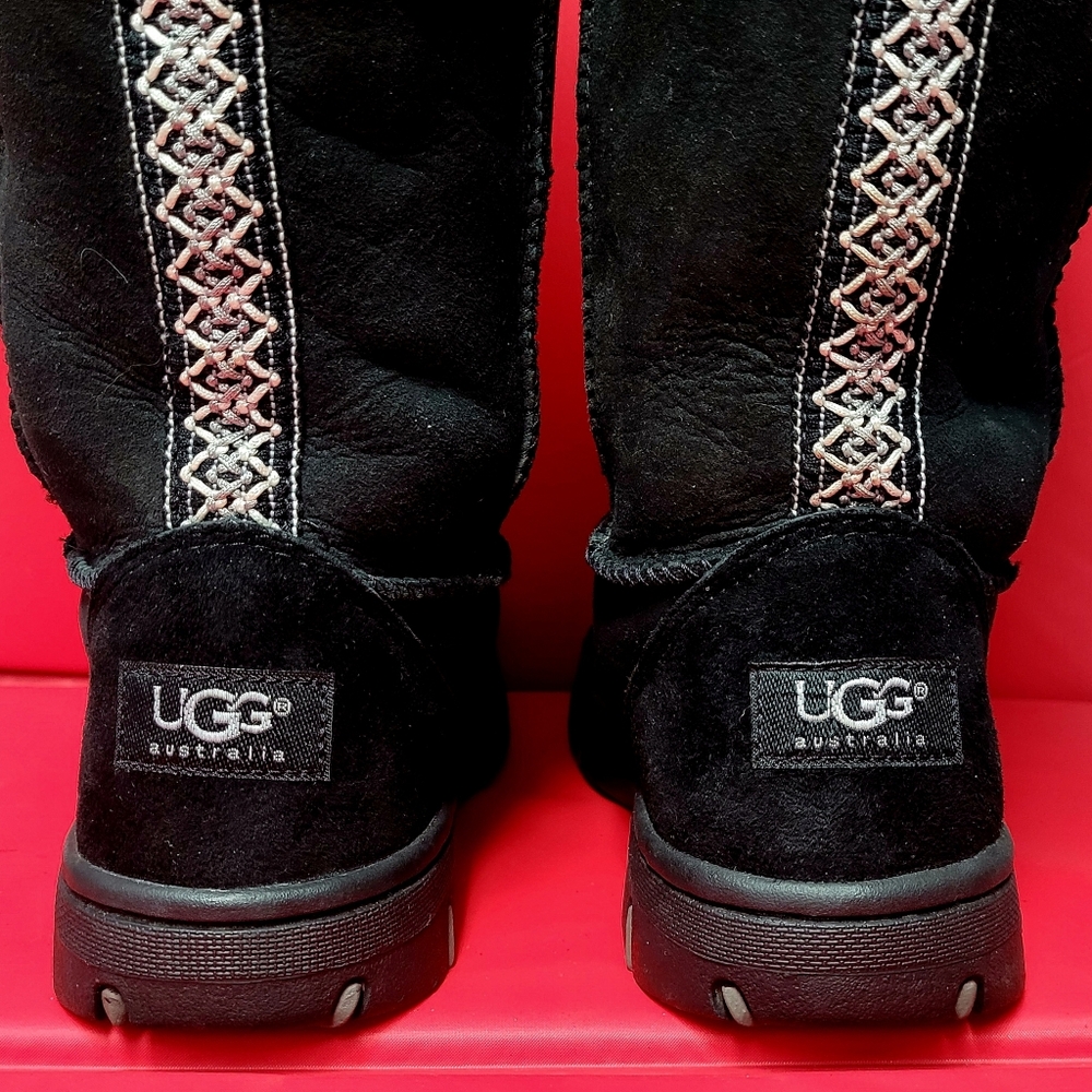 UGG Australia Ultimate Tall Braid Jet Black Sheepskin Women's Boots #5340 size 8 - Picture 8 of 13